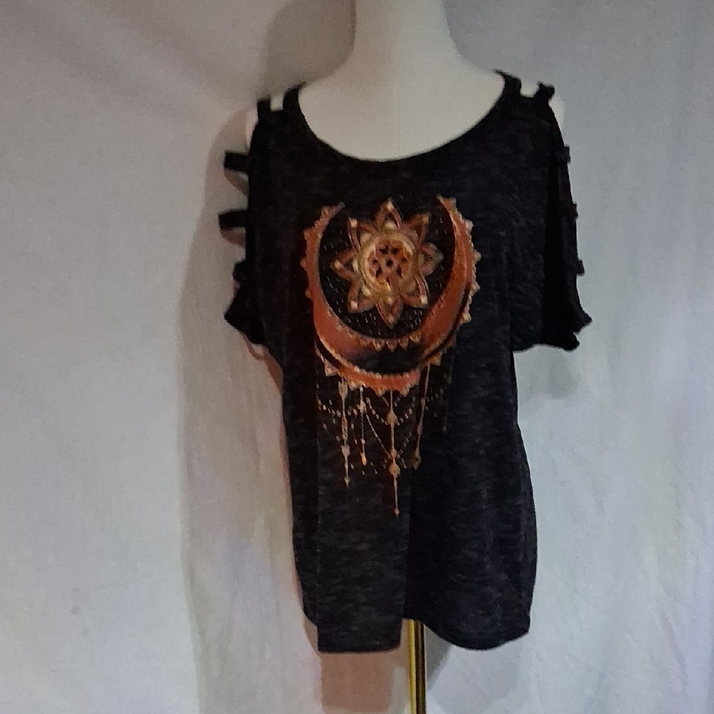 JS Collections Black Graphic Cut Out Tee